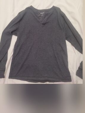 Old Navy Men's Charcoal Gray Waffle Henley Long Sleeve Shirt